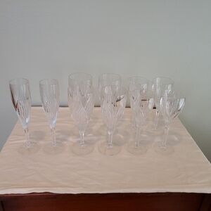 Gorham Diamond Cut Crystal Goblets, Wine Glasses, Champagne Flutes, Set Of 10